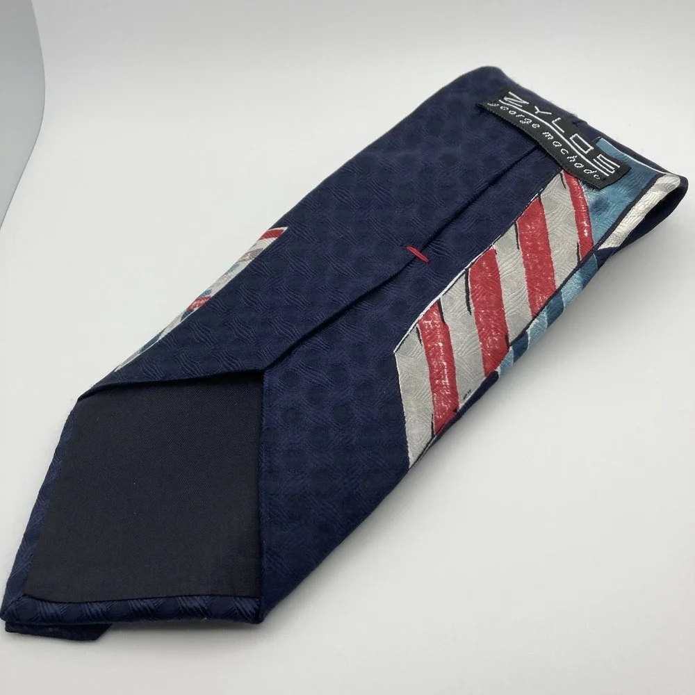 Zylos George Machado Men's Tie 100% Italian Silk Made In US Blue Red Pattern‎